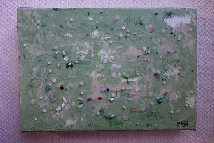 アクリル絵の具とマイクロプラスチックを用いた自作品2